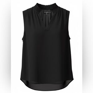 Karl Lagerfeld Paris Black Split Sleeveless Blouse V Neck with Ruched collar